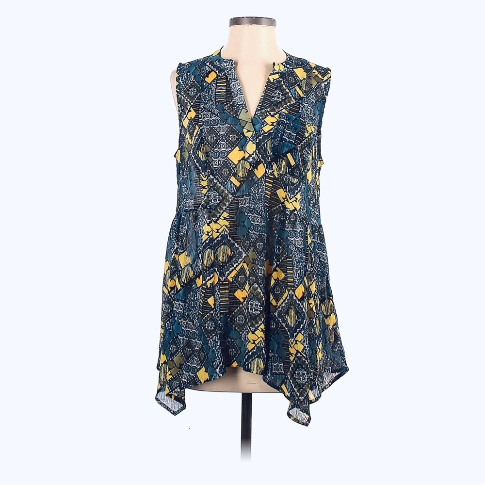 Hayden Los Angeles teal & yellow sleeveless top